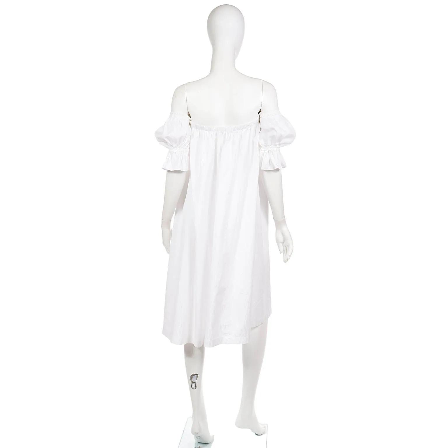 1980s Yves Saint Laurent White Cotton Puff Sleeve Vintage Dress