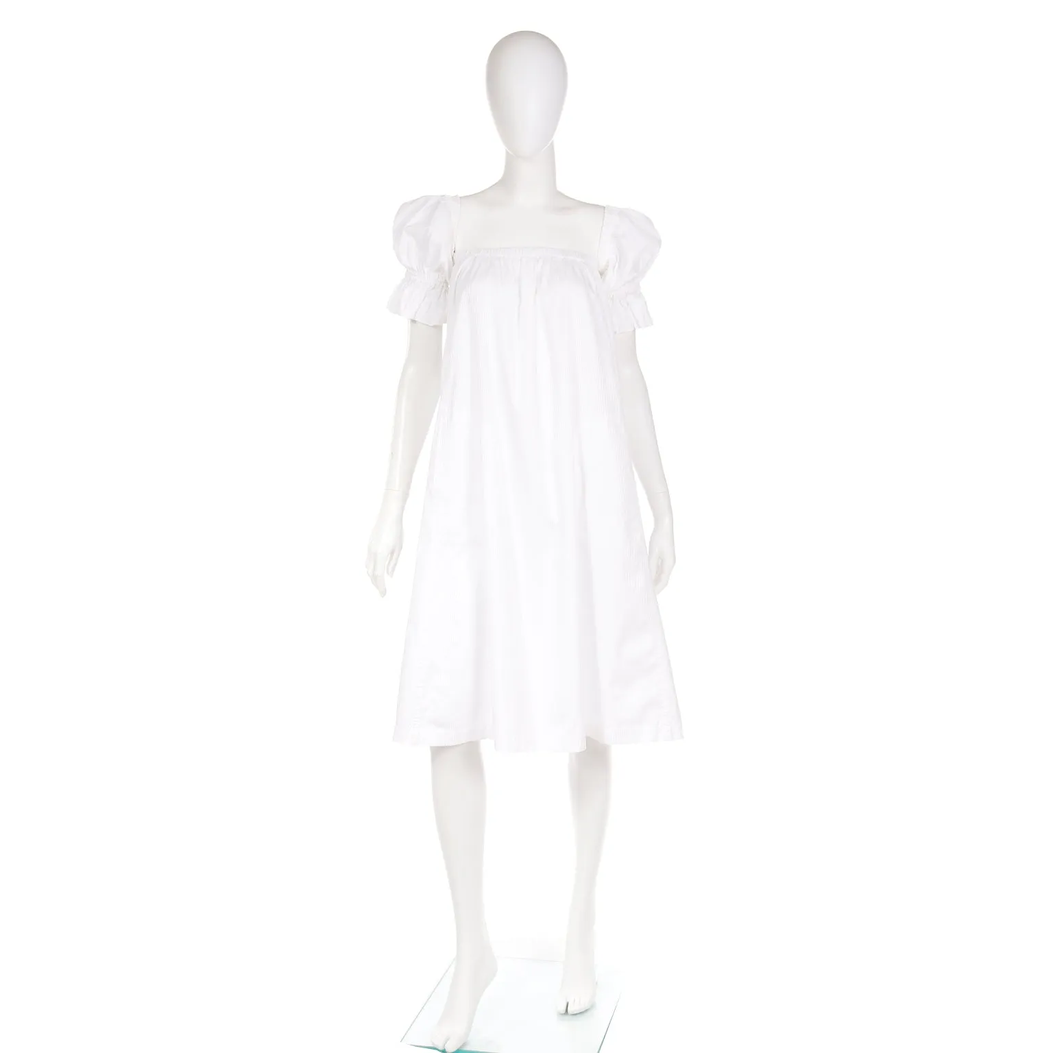 1980s Yves Saint Laurent White Cotton Puff Sleeve Vintage Dress