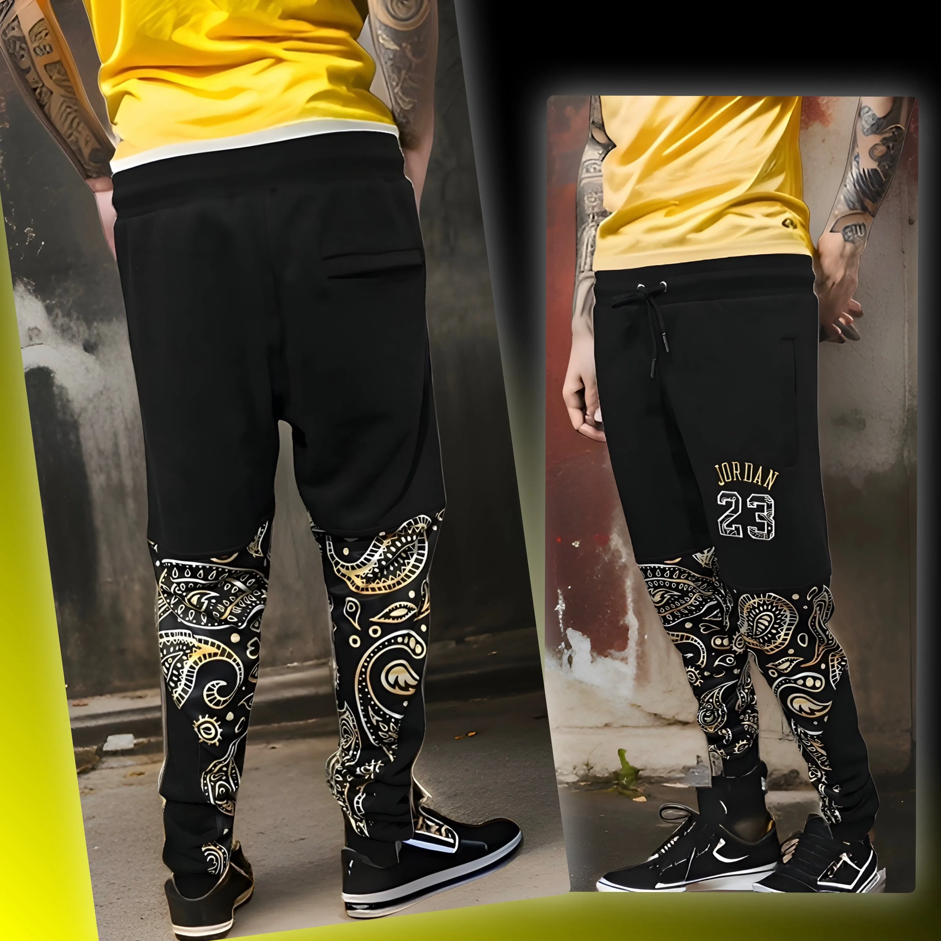 ^23 YELLOW GOLD^ BANDANA JOGGER SWEATPANTS (CUT & SEW)