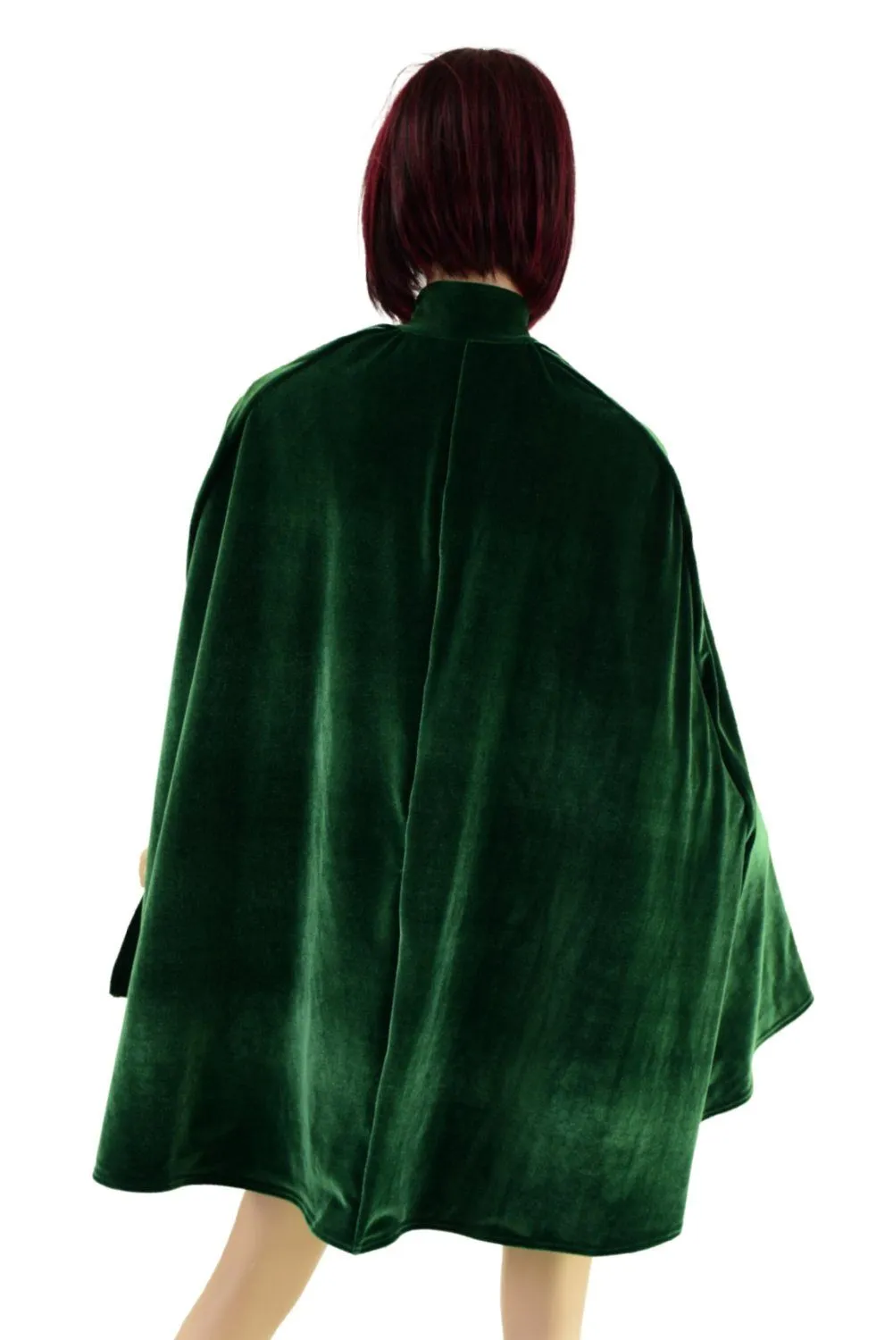 35" Collared Cape in Green Velvet, lined with Green Shattered Glass