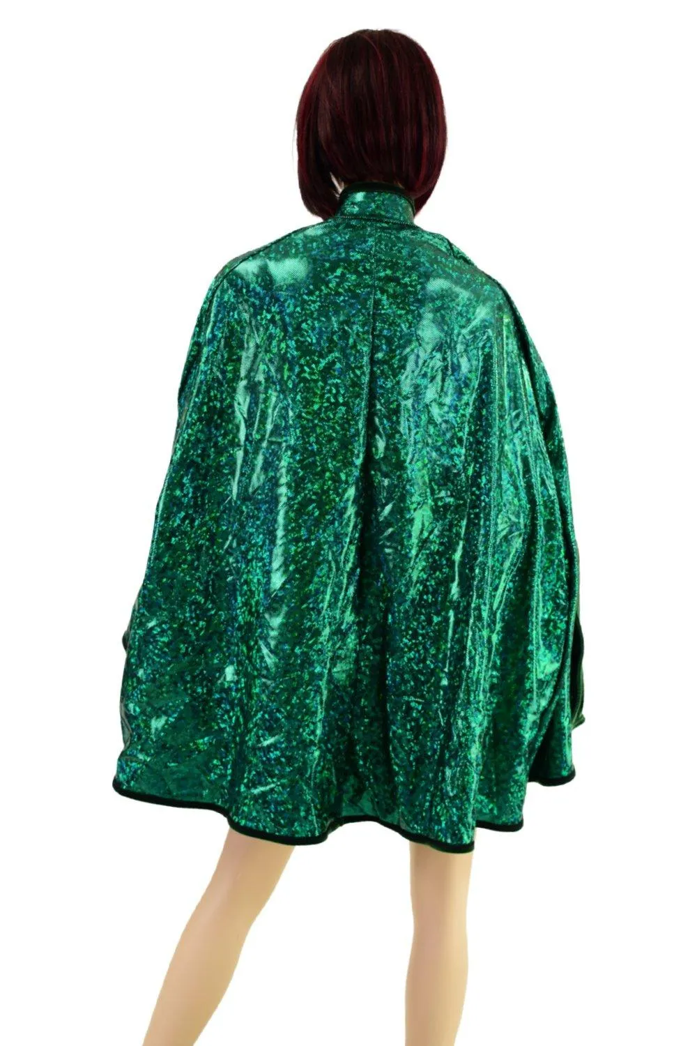 35" Collared Cape in Green Velvet, lined with Green Shattered Glass