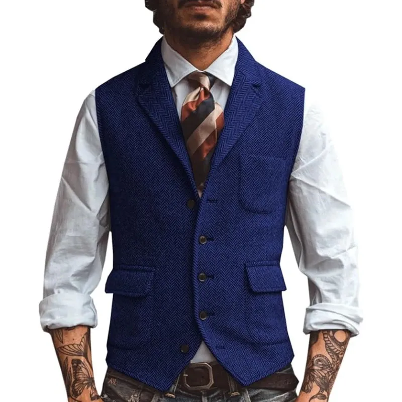 Aidase Men Vest Brown Herringbone Business Waistcoat Jacket Casual Slim For Wedding Groom Banquet Gilet Vest