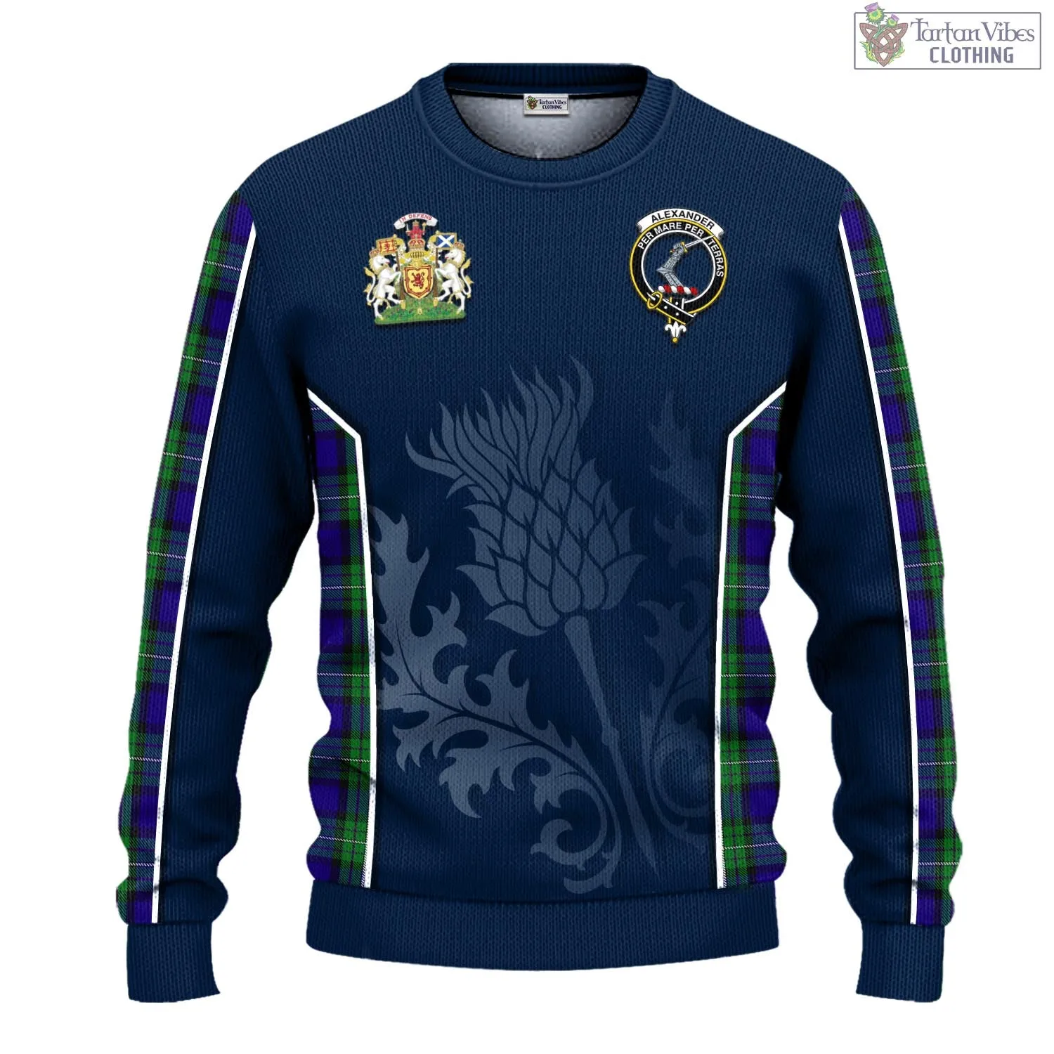 Alexander Tartan Knitted Sweatshirt with Family Crest and Scottish Thistle Vibes Sport Style