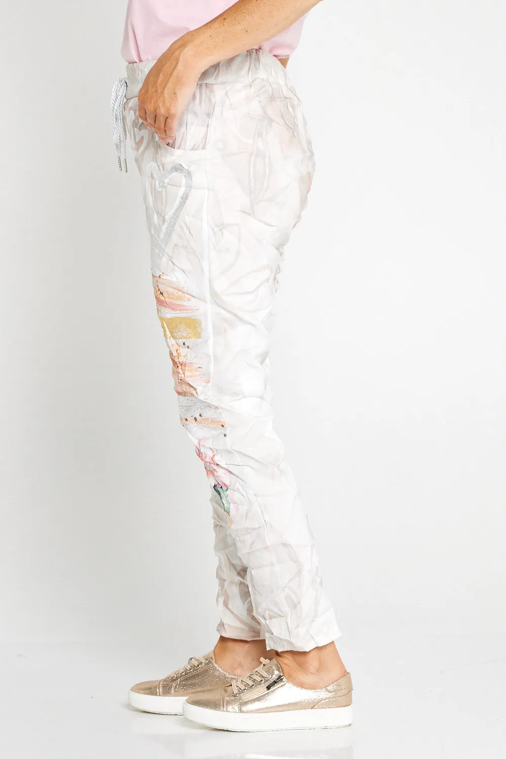 Alina Pants - White/Peach Bouquet