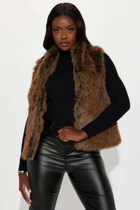 All For Fun Faux Fur Vest - Brown