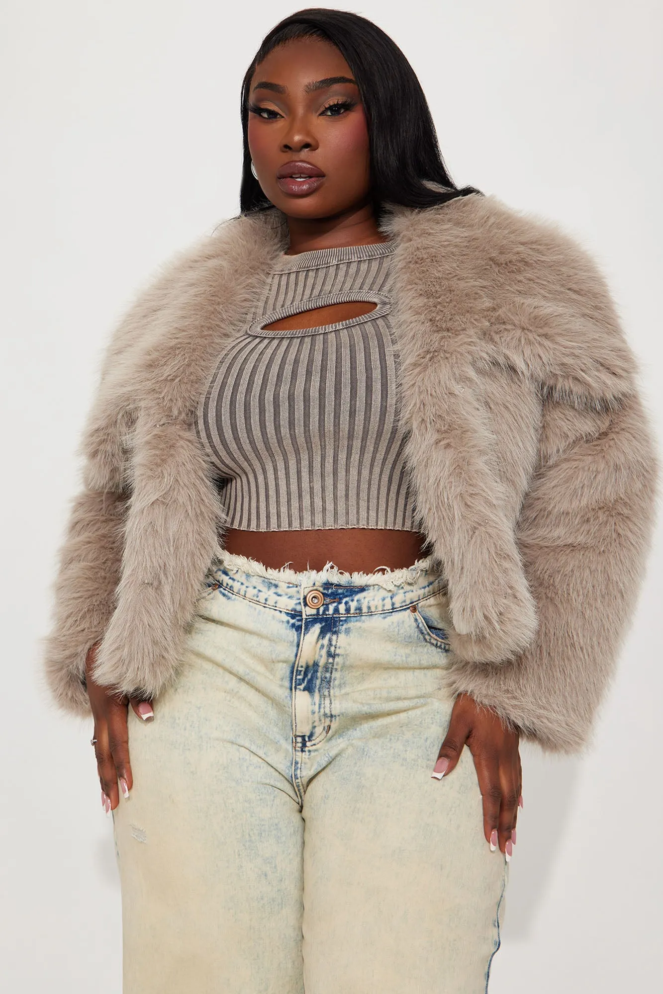 Already Chose Faux Fur Jacket - Grey