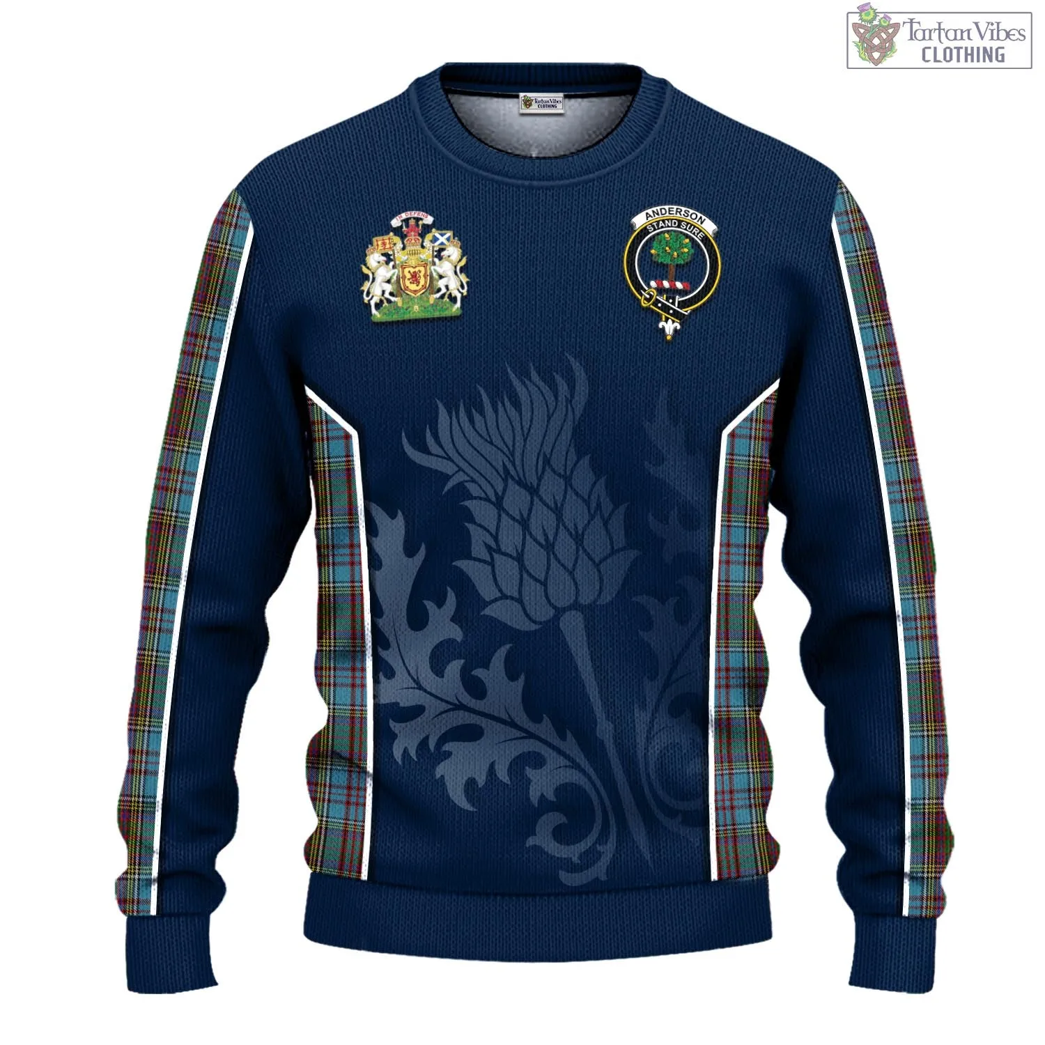 Anderson Tartan Knitted Sweatshirt with Family Crest and Scottish Thistle Vibes Sport Style