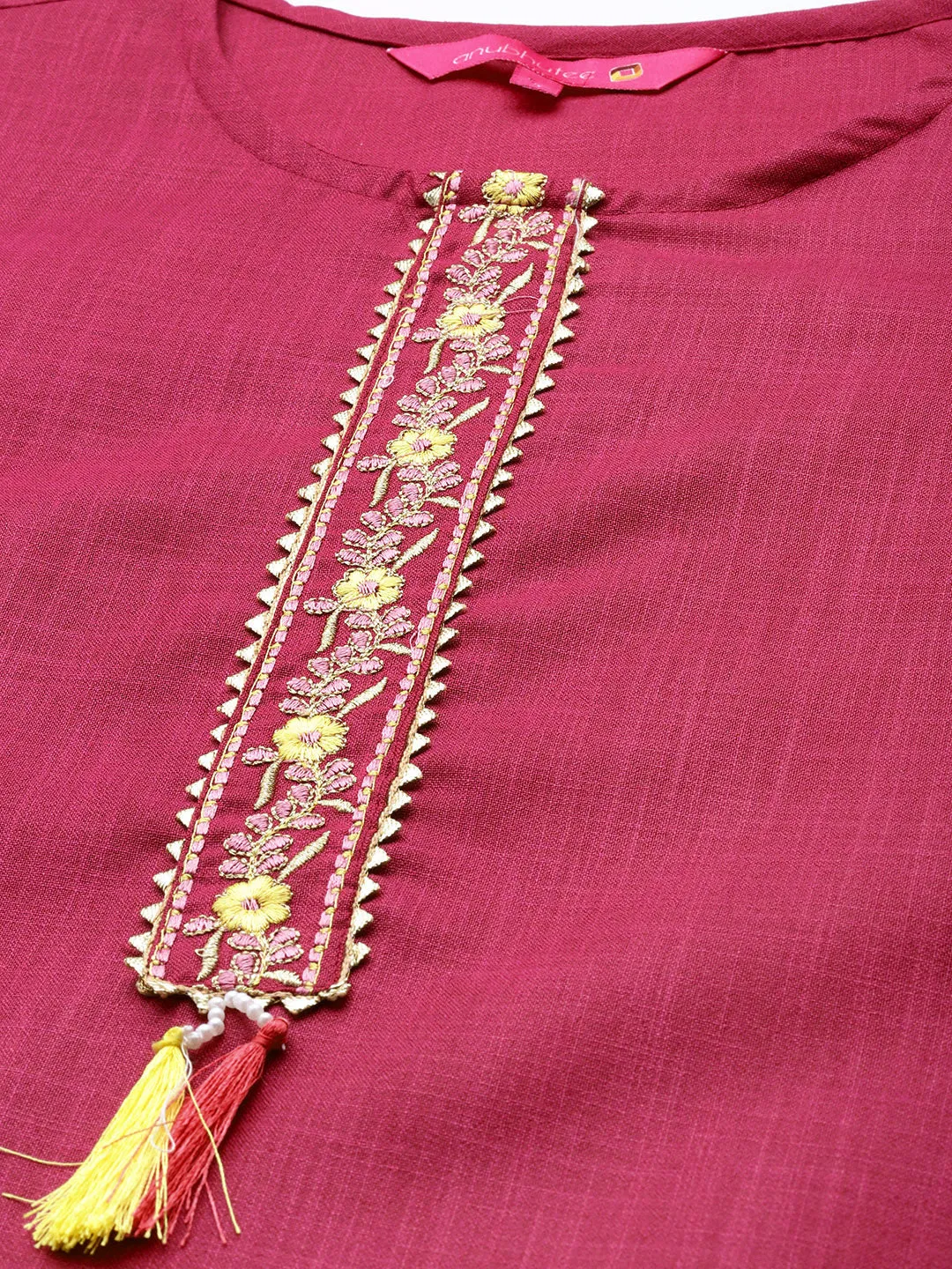 Anubhutee Women's Magenta Embroidered Kurta Set with Trousers and Dupatta