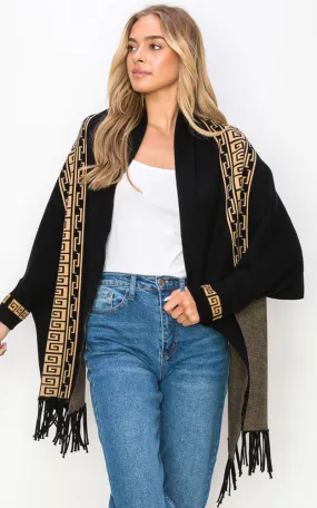 AV454 Double-Side Sleeve Cape Shawl with Fringe