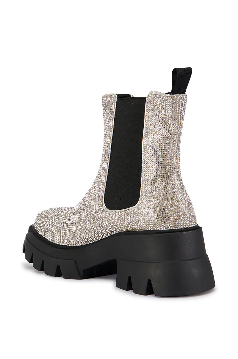 AZALEA WANG KAWAILANI SILVER RHINESTONE COMBAT BOOTIE