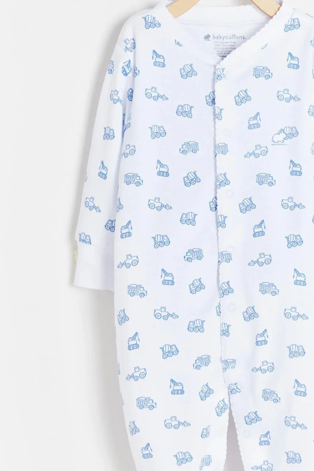 Babycottons Trucks Pajama Snap Footie - Blue