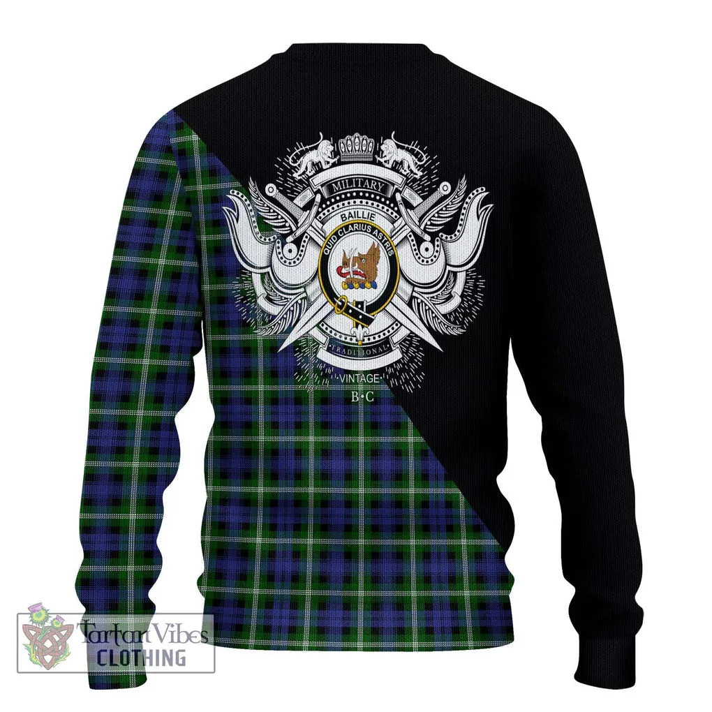 Baillie (Bailey) Tartan Ugly Sweater with Family Crest and Military Logo Style