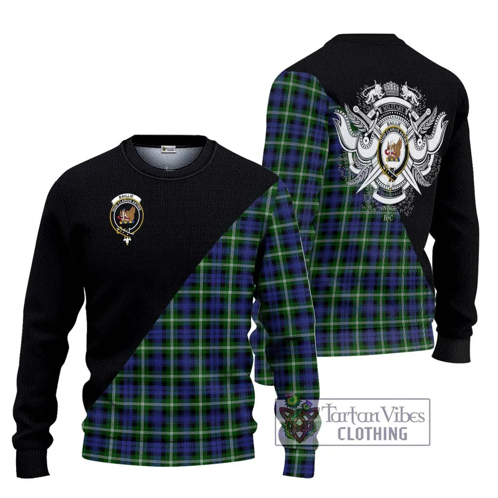 Baillie (Bailey) Tartan Ugly Sweater with Family Crest and Military Logo Style