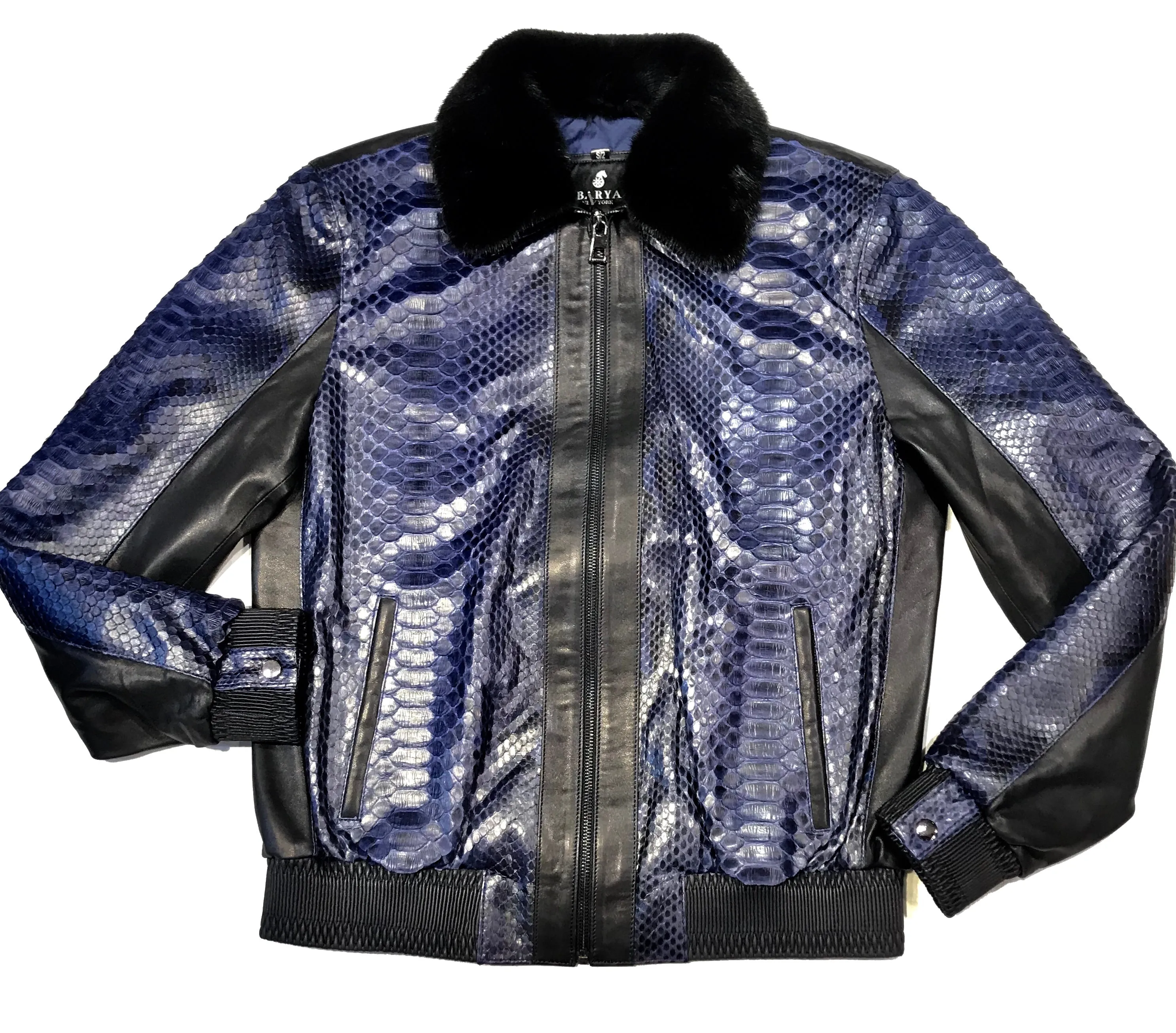 Barya NewYork Blue Python Mink Bomber Jacket