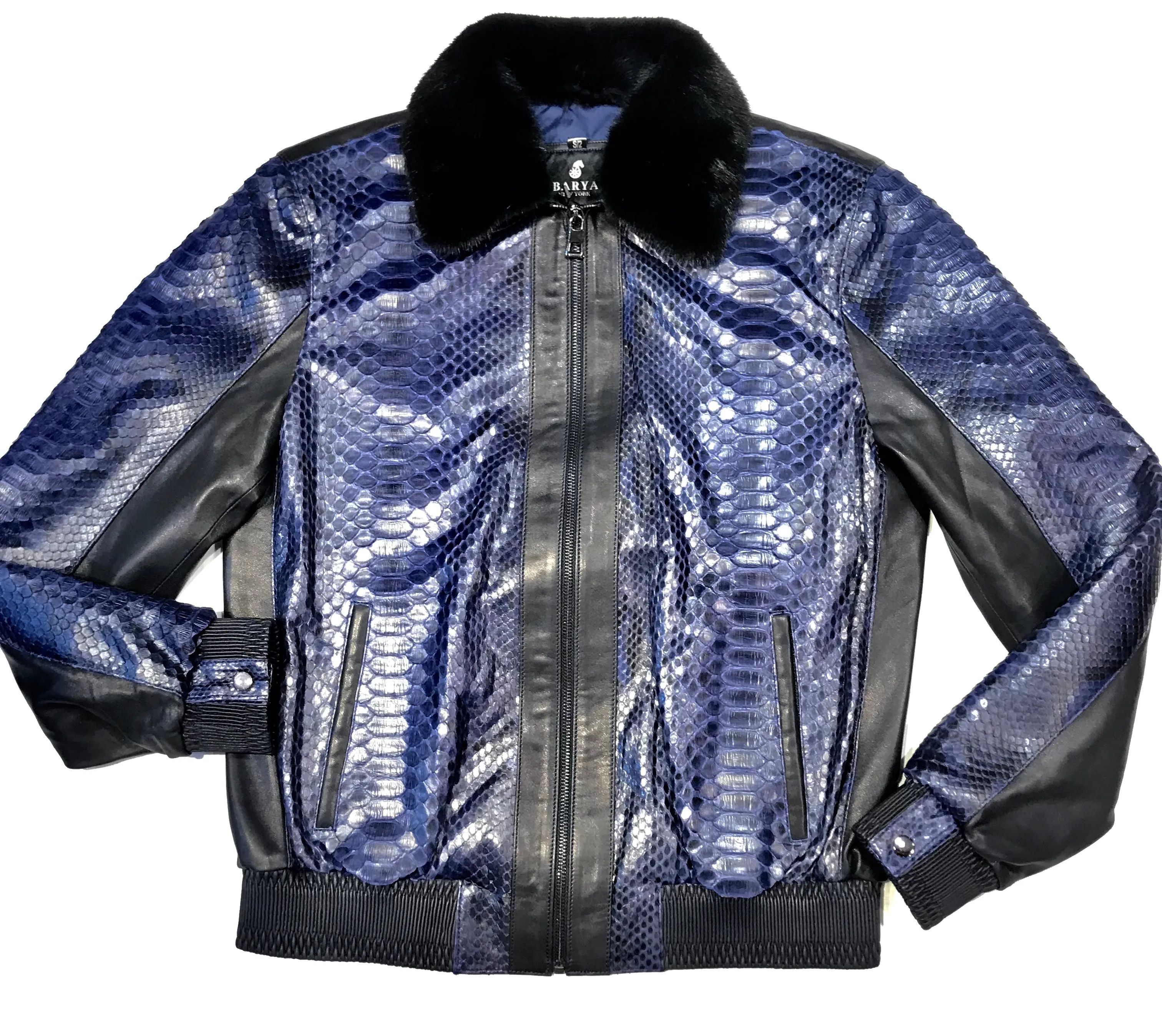 Barya NewYork Blue Python Mink Bomber Jacket