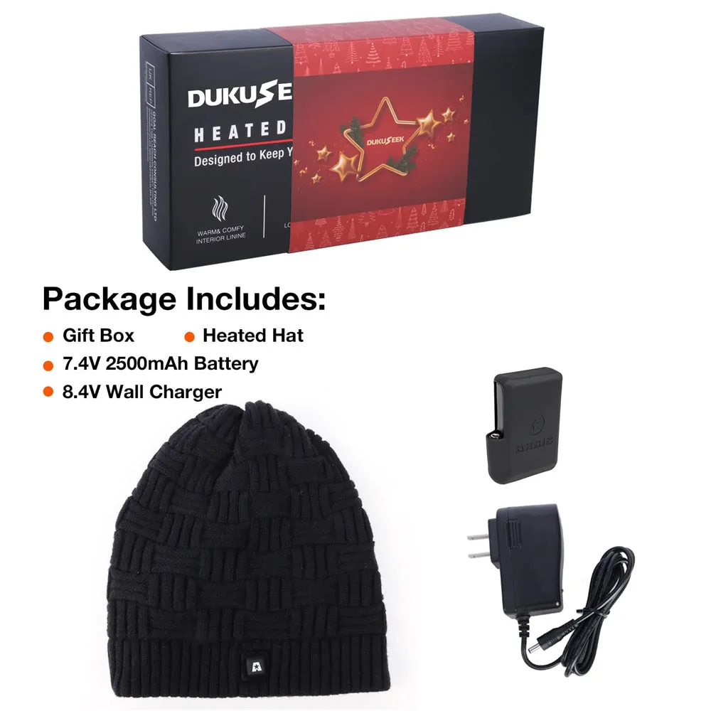 Battery Heated Beanie Electric Winter Heated Hat with Rechargeable Battery Unisex Black