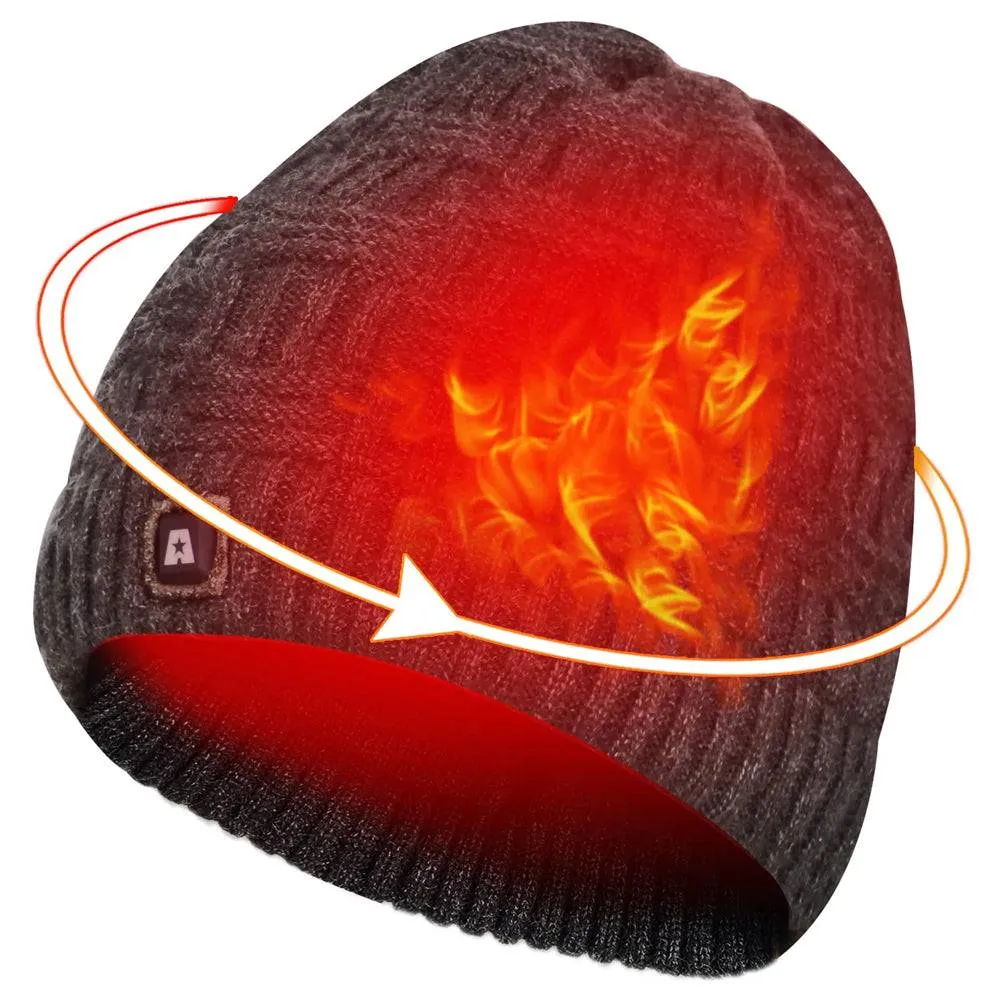 Battery Heated Beanie Electric Winter Heated Hat with Rechargeable Battery Unisex Black