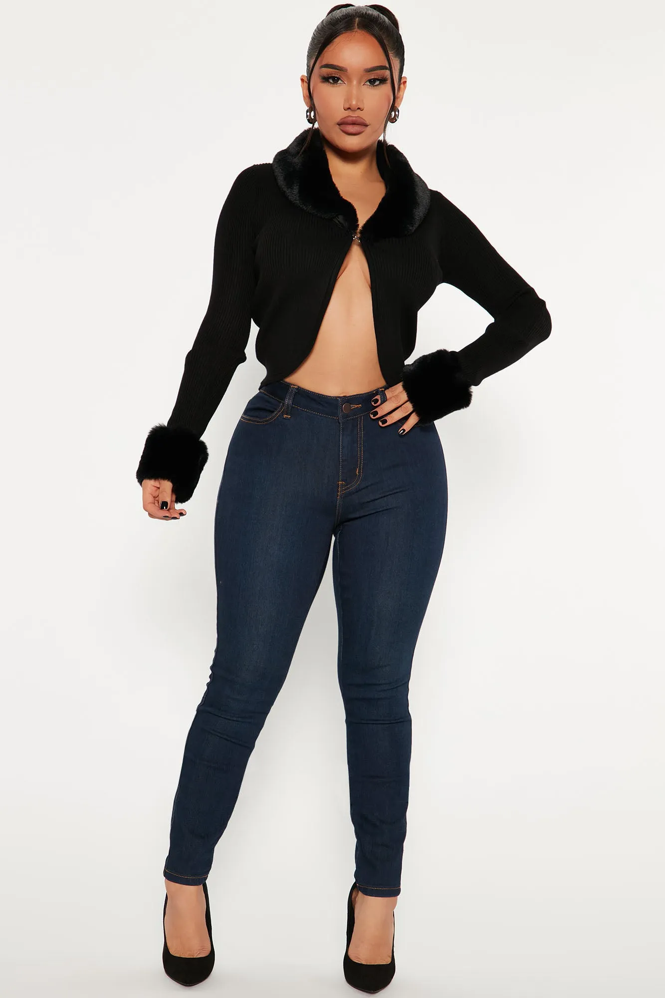 Be Fur Real Cropped Cardigan - Black