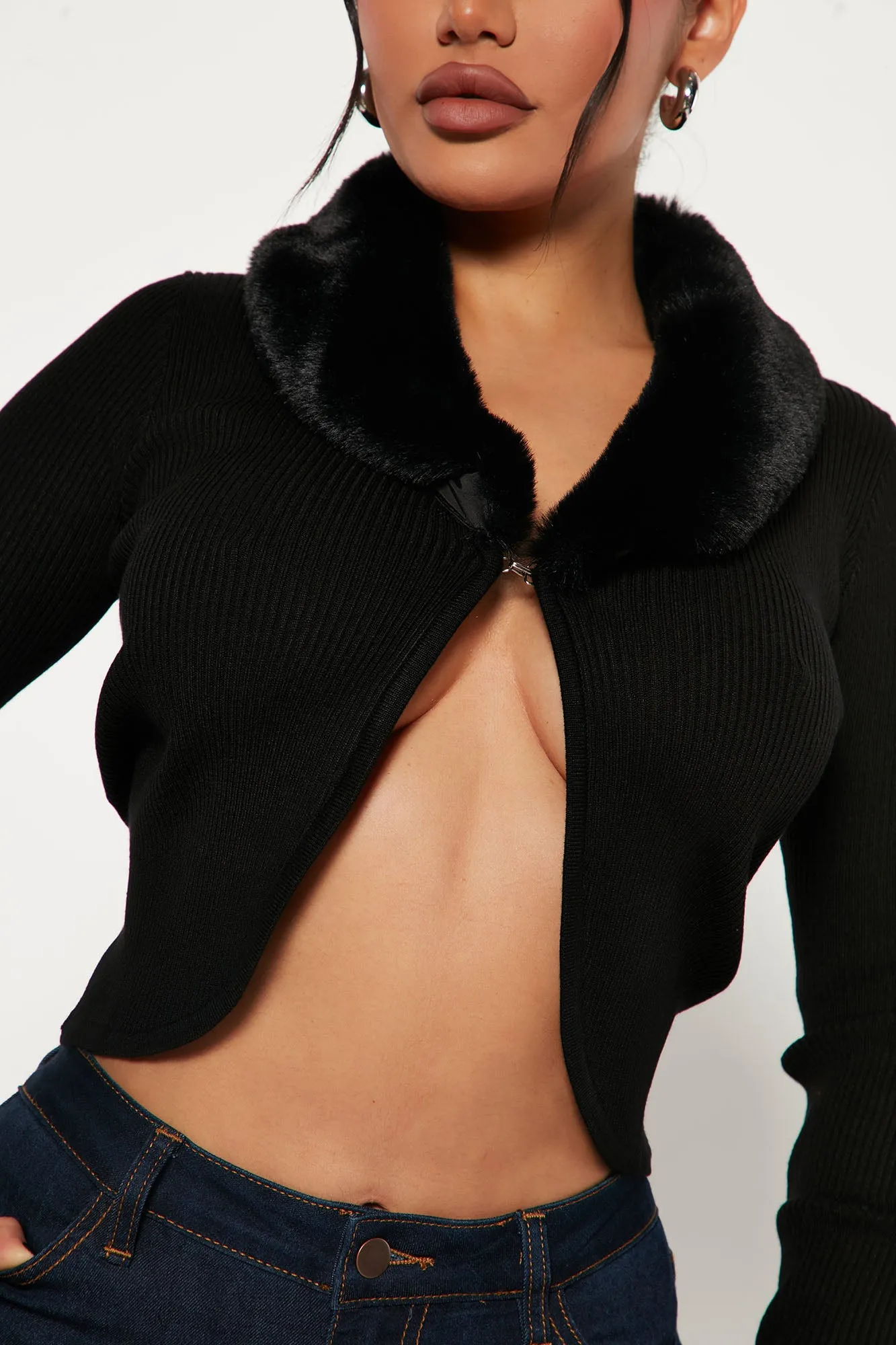 Be Fur Real Cropped Cardigan - Black