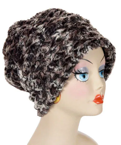 Beanie Hat, Reversible - Luxury Faux Fur in Calico