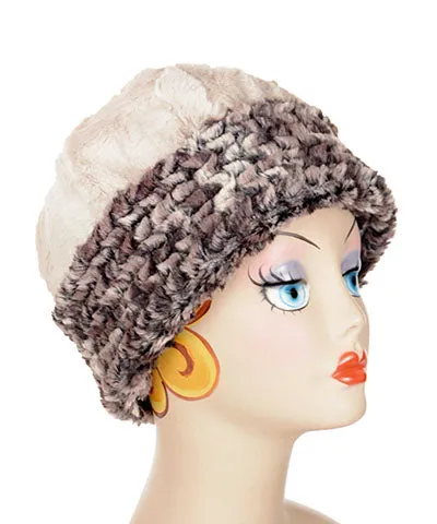 Beanie Hat, Reversible - Luxury Faux Fur in Calico