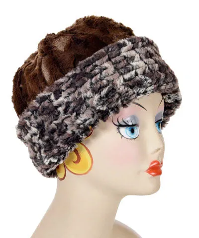 Beanie Hat, Reversible - Luxury Faux Fur in Calico