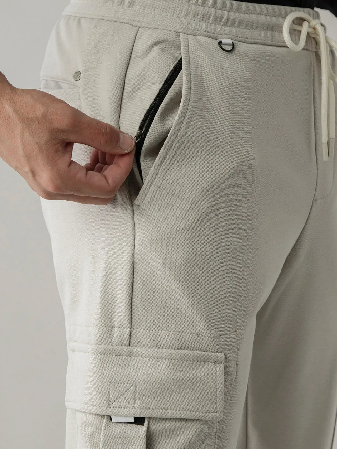 Beige Cotton Cargo Pants