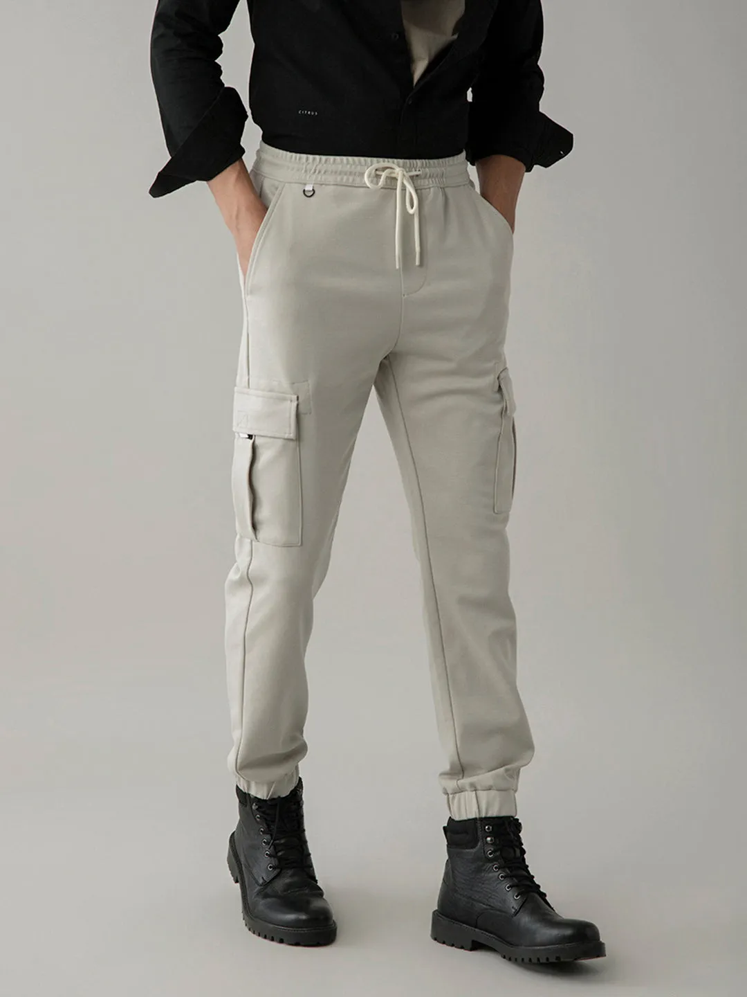 Beige Cotton Cargo Pants