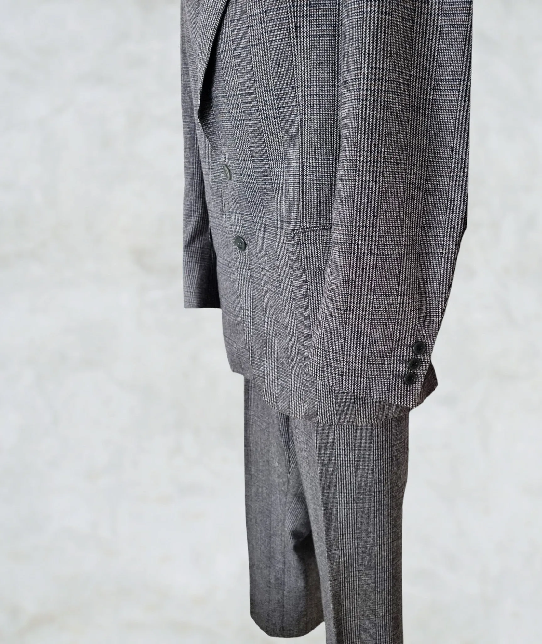 Bespoke Italian Tailored GreyTwo Piece Suit In Prince of Wales Check.