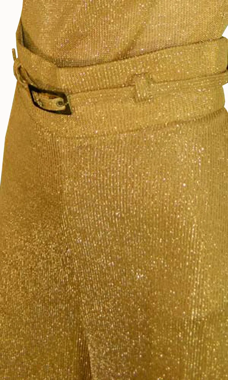 Beverly Page Gold Metallic Knit Vintage Palazzo Pants and Top Ensemble SOLD