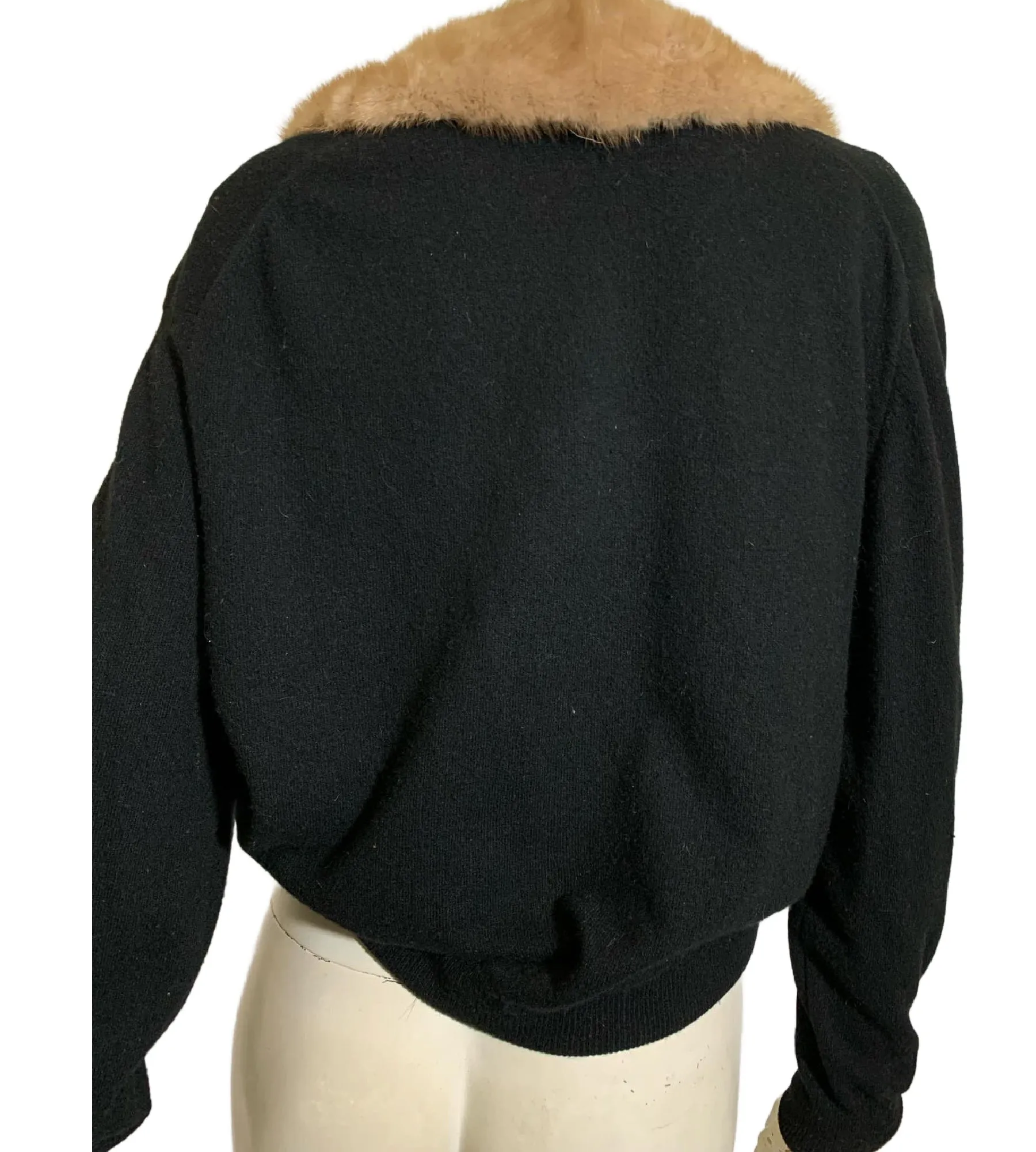 Black Cashmere Sweater with Mink Collar and Rhinestones circa 1950s