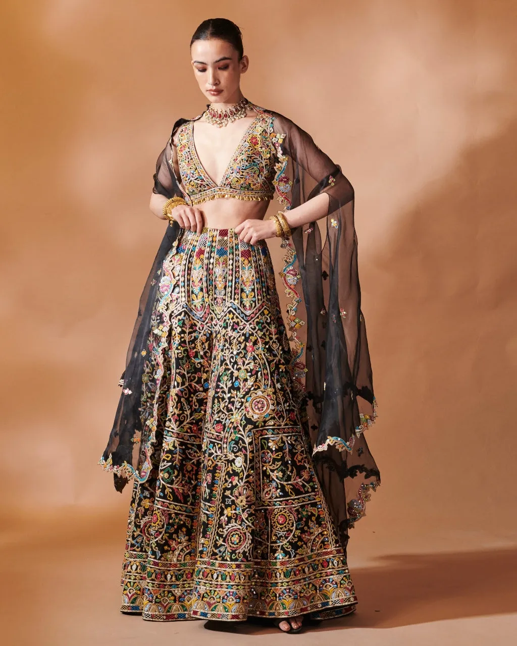 Black High Waist Sharara With A Cape