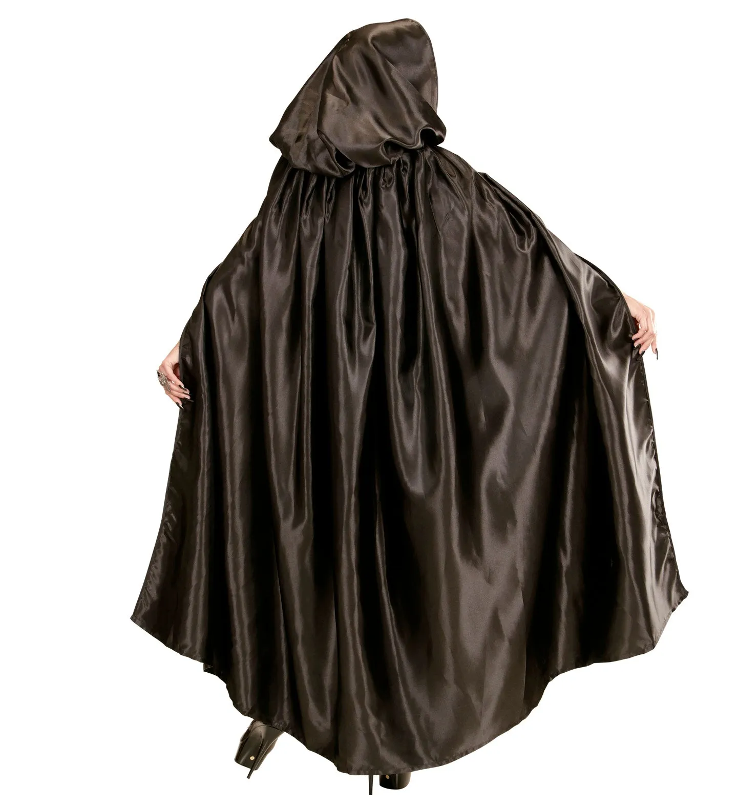 Black Satin Hooded Cape