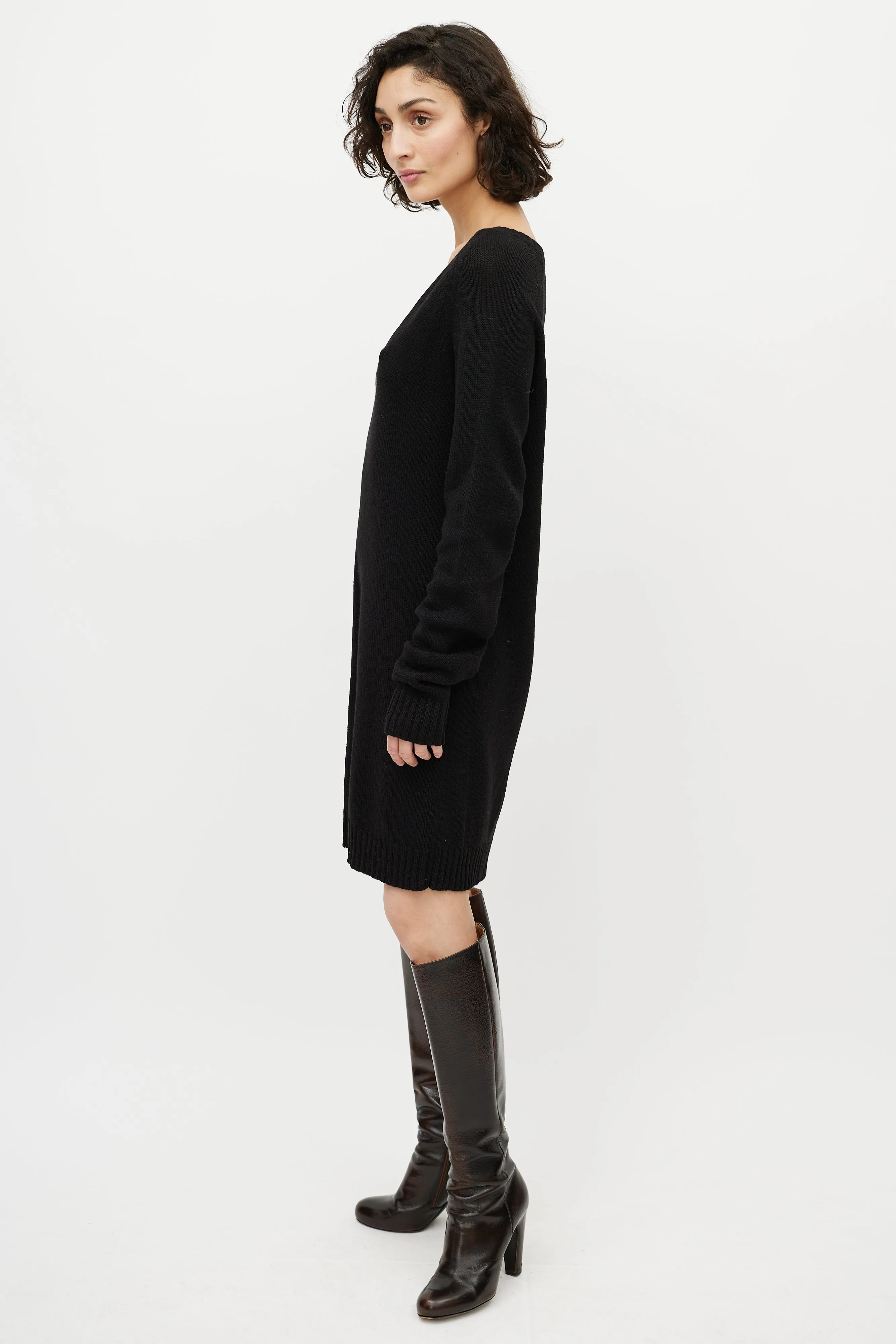 Black Wool Knit Sweater Dress