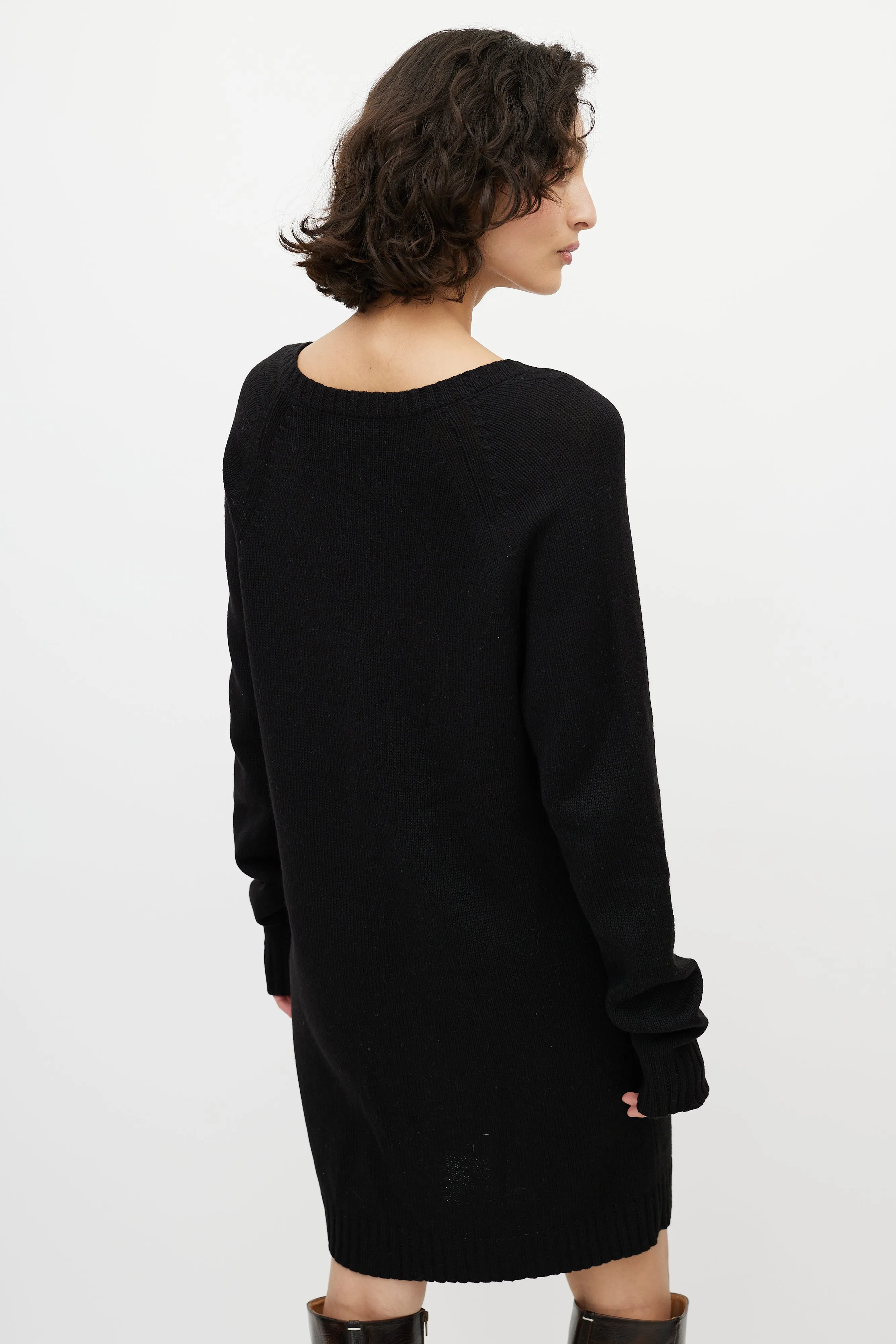 Black Wool Knit Sweater Dress