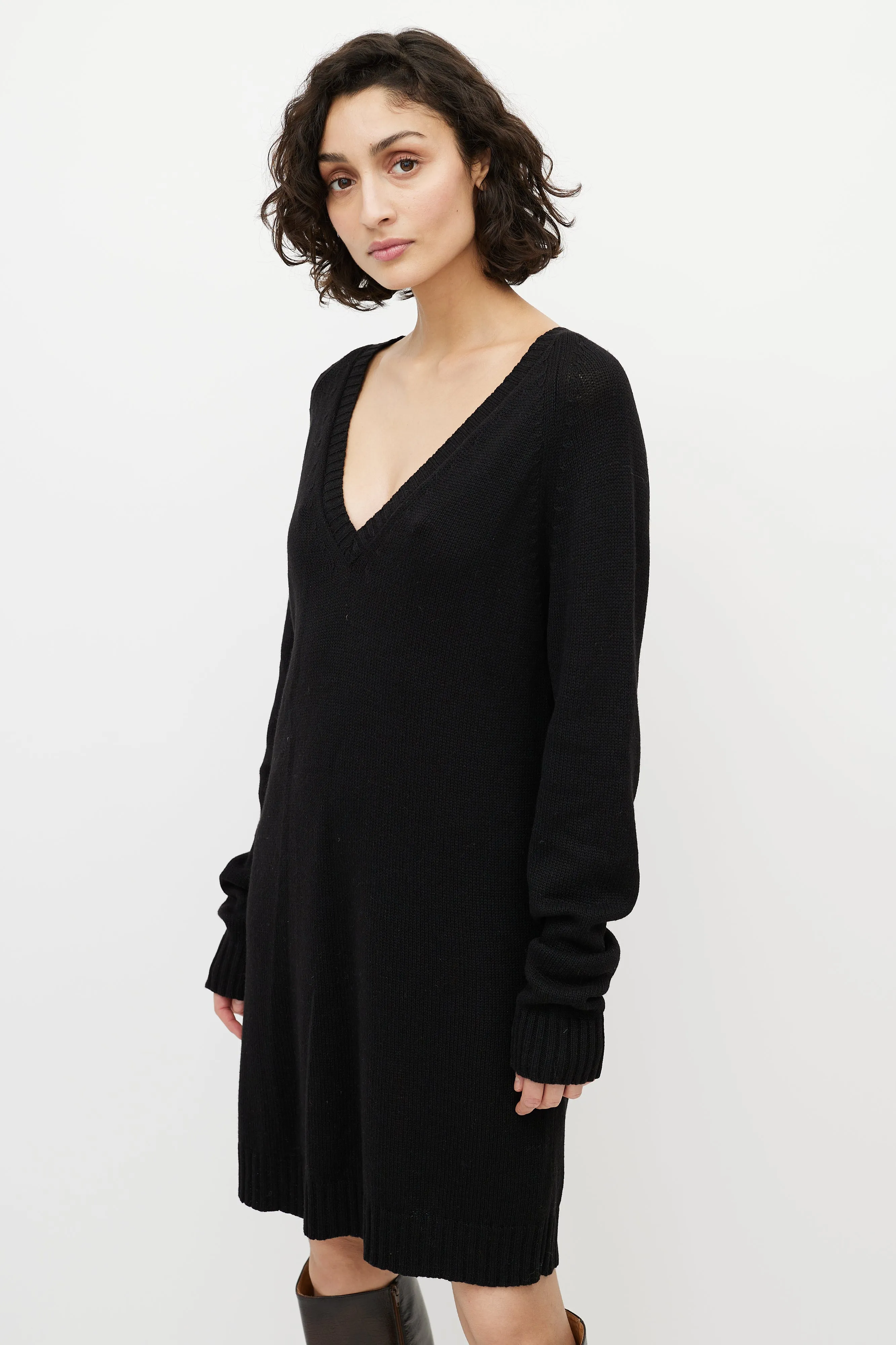 Black Wool Knit Sweater Dress