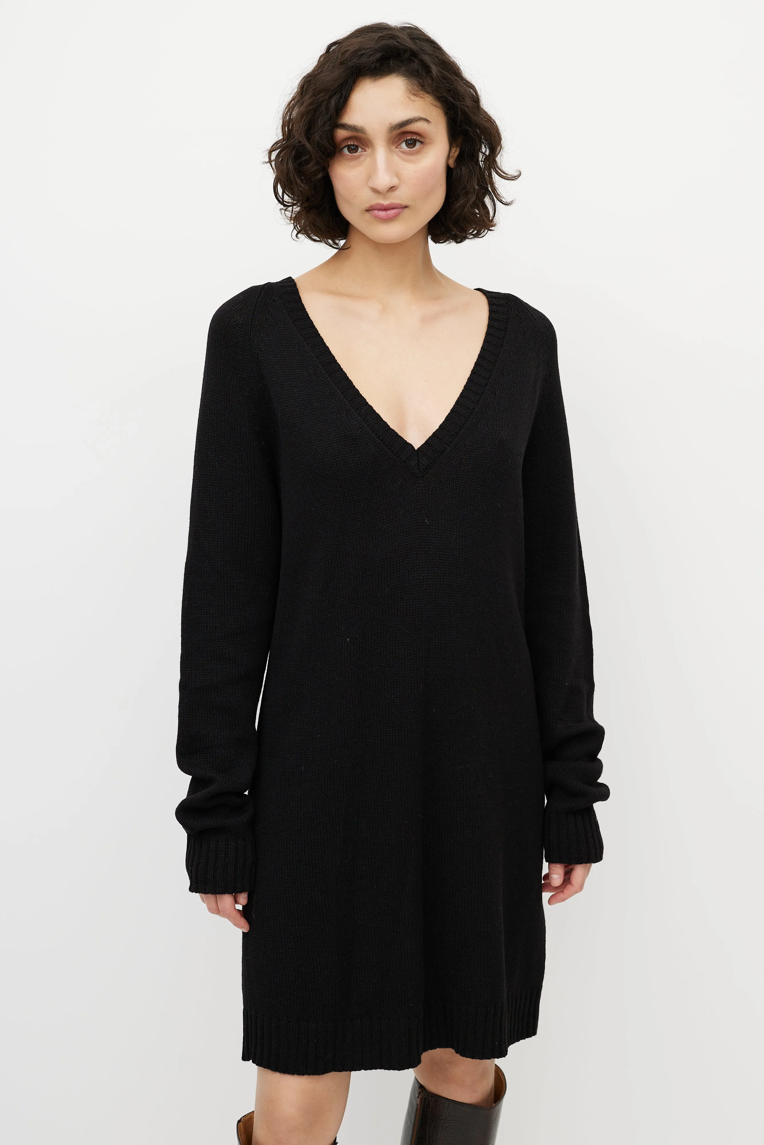 Black Wool Knit Sweater Dress