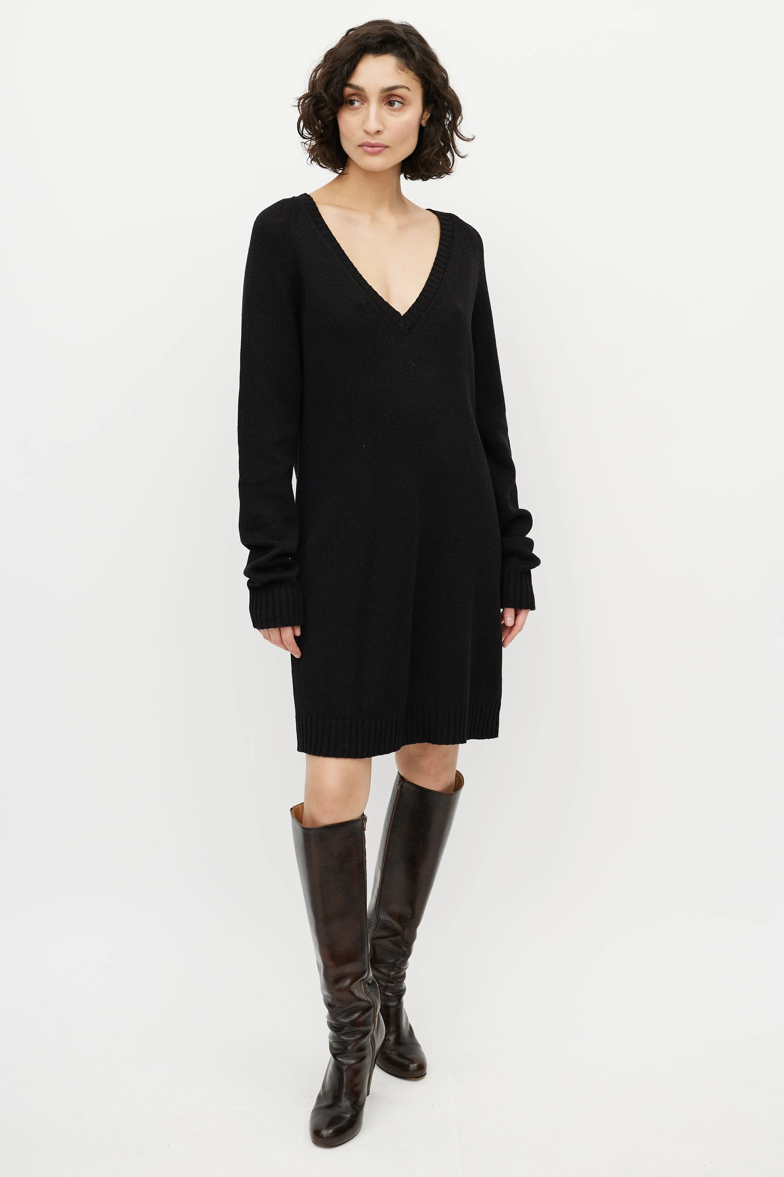 Black Wool Knit Sweater Dress