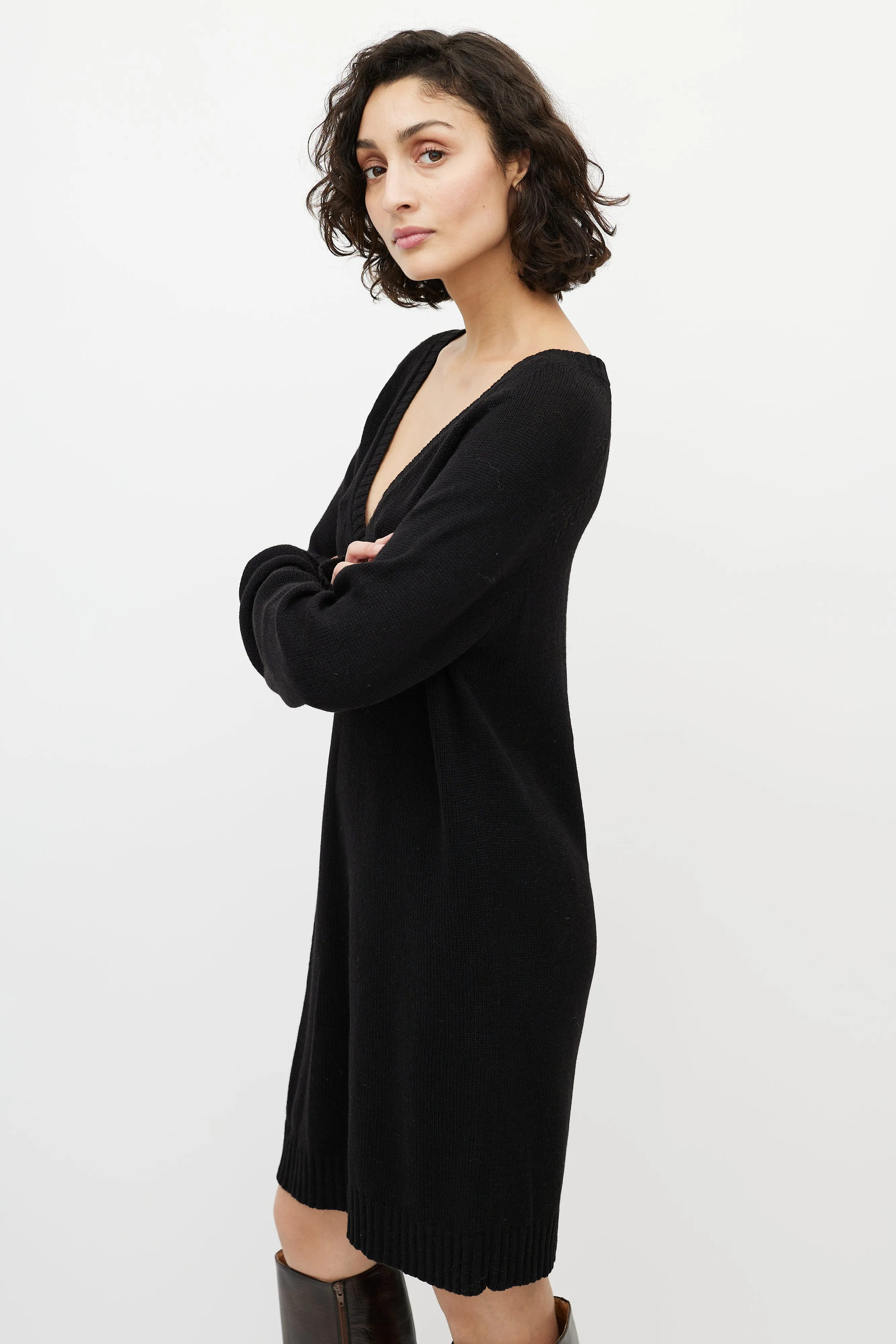 Black Wool Knit Sweater Dress