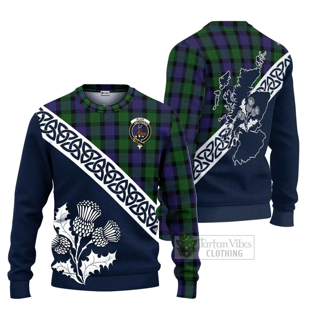 Blair Tartan Ugly Sweater Featuring Thistle and Scotland Map