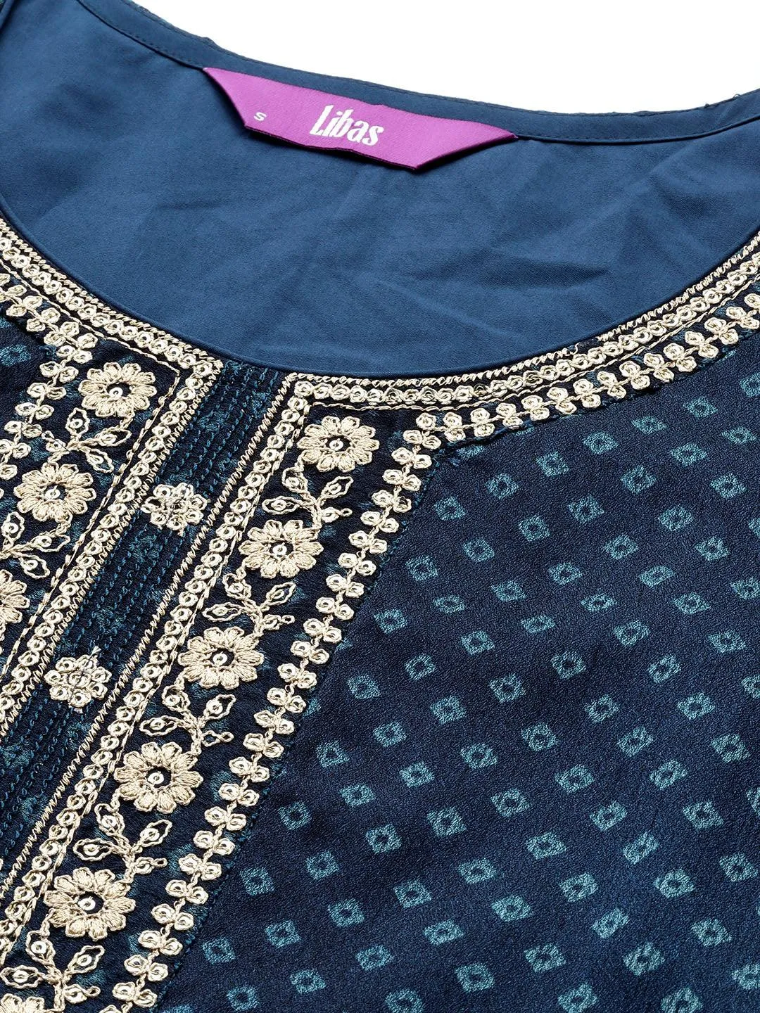 Blue Printed Chiffon Straight Kurta With Trousers & Dupatta