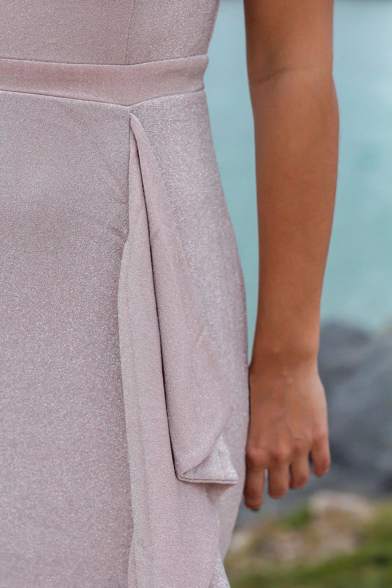 Blush and Silver Off Shoulder Maxi Dress