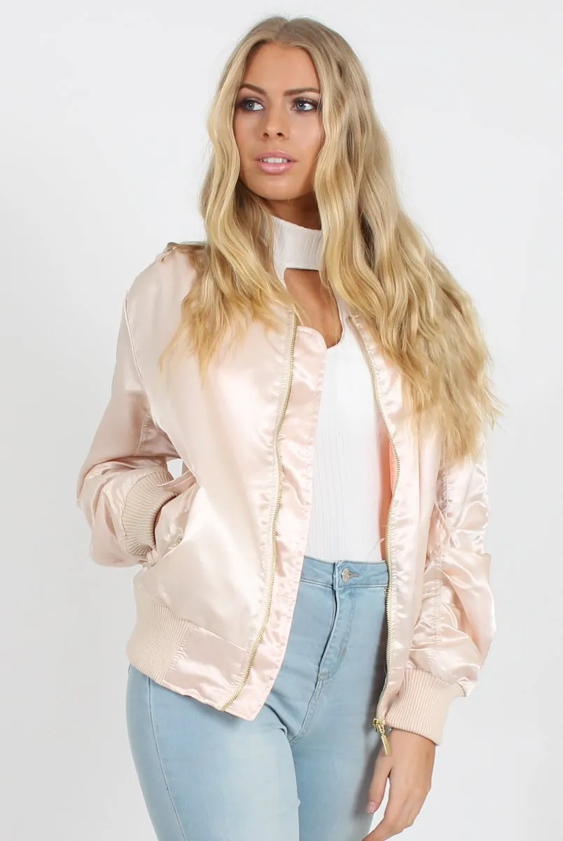 Blush Satin Bomber Jacket - Neve