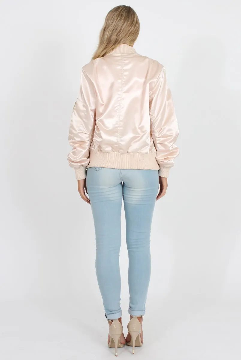 Blush Satin Bomber Jacket - Neve