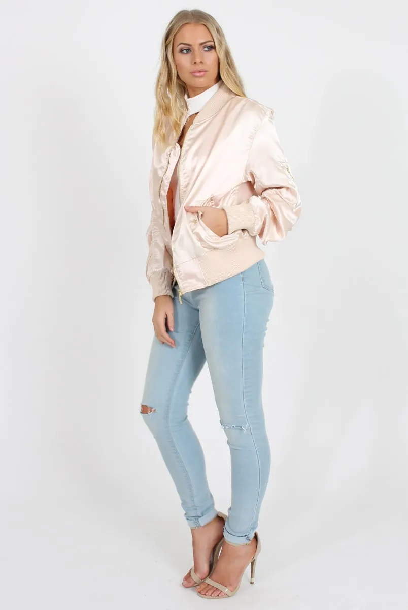 Blush Satin Bomber Jacket - Neve