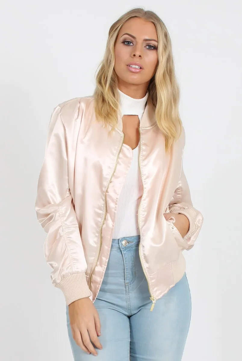 Blush Satin Bomber Jacket - Neve