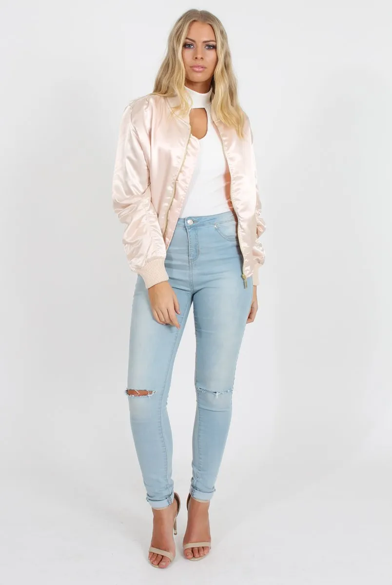 Blush Satin Bomber Jacket - Neve