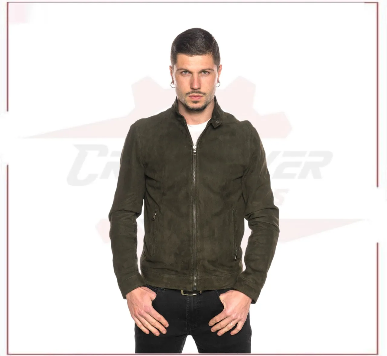 Bomber Napoli - Bomber Men in Genuine Green Suede Leather