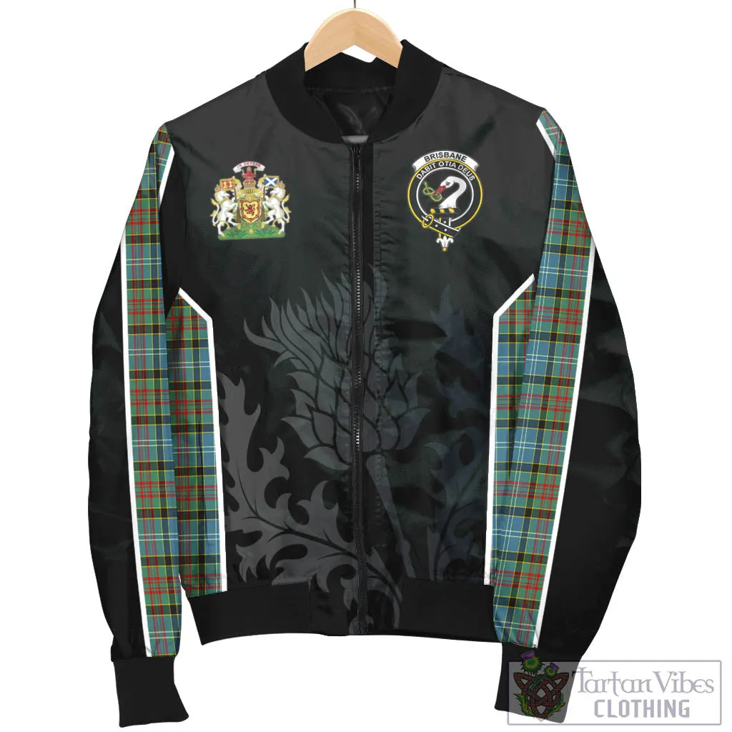 Brisbane Tartan Bomber Jacket with Family Crest and Scottish Thistle Vibes Sport Style