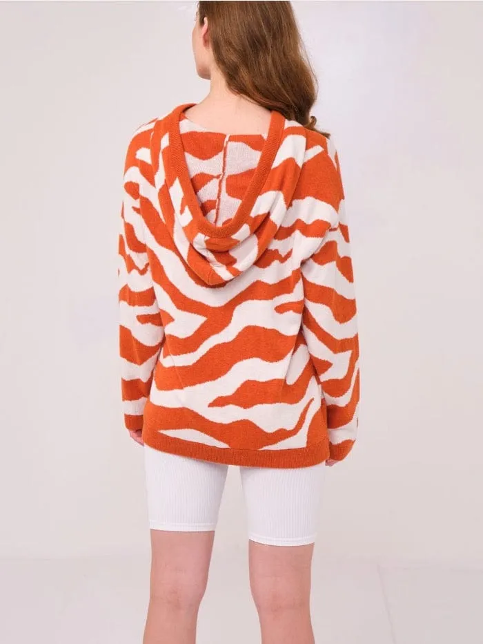 Brodie Cashmere Cotton and Silk Mix ZEBRA Orange Hoodie